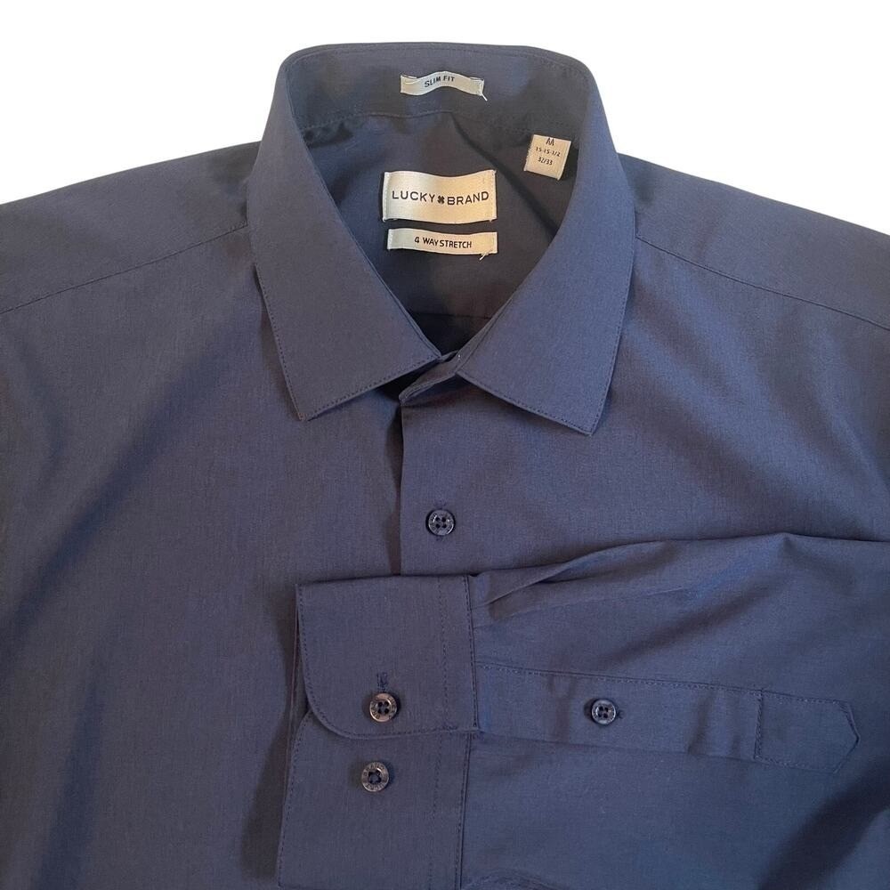 Lucky Brand Dress Shirt Mens Slim Fit M 15 15 1/2 32/33 Navy 4 Way Stretch